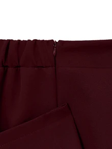 GlowEve CURVE Setelan Jas dan Celana Panjang Elegan Ukuran Plus untuk Komuter, Warna Polos, dengan Ikat Pinggang dan Model Wrap. - Burgundy - View 6