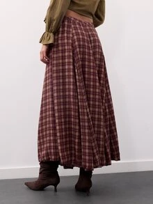 Nöista Rok Wanita dengan Kain Kotak-kotak dalam Nuansa Musim Gugur, Sempurna untuk Sehari-hari, Musim Kembali ke Sekolah. Rok Bervolume dengan Potongan Pas dan Tampilan Musim Gugur/Dingin. - Coklat - View 5