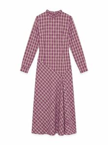 Nöista Burgundy Plaid Maxi Dress With Fitted Waist. Fall Winter, Formal Event, Wedding Guest, Christmas. - Purple - View 8