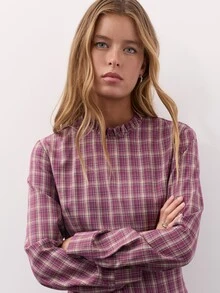 Nöista Burgundy Plaid Maxi Dress With Fitted Waist. Fall Winter, Formal Event, Wedding Guest, Christmas. - Purple - View 7