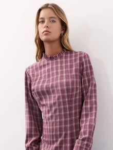 Nöista Burgundy Plaid Maxi Dress With Fitted Waist. Fall Winter, Formal Event, Wedding Guest, Christmas. - Purple - View 5