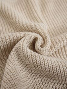 SHEIN Cropped Cable-Knit Mock Neck Sweater With Ribbed Waistband, Textured Sleeves, Soft Ivory Tone, Vintage Preppy Cozy Fit, Autumn Winter 2025–2026 Layering Essential - Beige - View 10