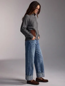 SHEIN WOMEN'S WEAR Dual Tone High Neck Knit Sweater With Patch Pockets - Grey - View 8