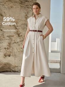 MOTF PREMIUM PLUS SIZE WOMEN'S SPRING/SUMMER CASUAL DATE CAP SLEEVE DENIM DRESS WITHOUT BELT - White - View 1