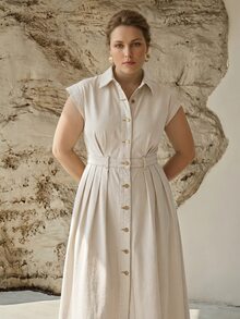 MOTF PREMIUM PLUS SIZE WOMEN'S SPRING/SUMMER CASUAL DATE CAP SLEEVE DENIM DRESS WITHOUT BELT - White - View 3
