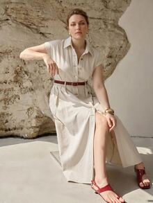 MOTF PREMIUM PLUS SIZE WOMEN'S SPRING/SUMMER CASUAL DATE CAP SLEEVE DENIM DRESS WITHOUT BELT - White - View 8