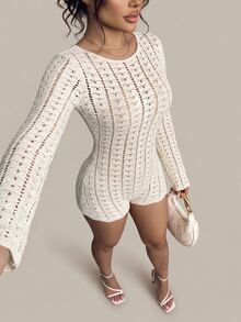 Vivamere Women's Sexy Solid Color Hollow Out Backless Knitted Romper In Fall/Winter - Multicolor - View 2