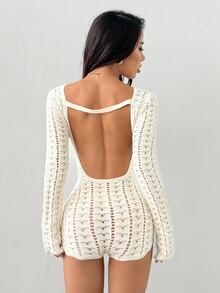 Vivamere Women's Sexy Solid Color Hollow Out Backless Knitted Romper In Fall/Winter - Multicolor - View 11