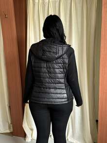 GalTyme 大尺碼女款秋冬長袖拉鍊連帽外套 - 黑色 - 查看 2