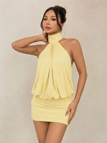 SHEIN PETITE 女款迷你洋裝 派對夜生活 淡黃色 夏季性感 - 淡黃色 - 查看 6