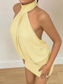SHEIN PETITE 女款迷你洋裝 派對夜生活 淡黃色 夏季性感 - 淡黃色 - 查看 5