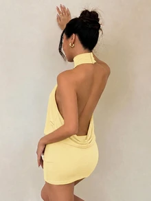 SHEIN PETITE 女款迷你洋裝 派對夜生活 淡黃色 夏季性感 - 淡黃色 - 查看 2