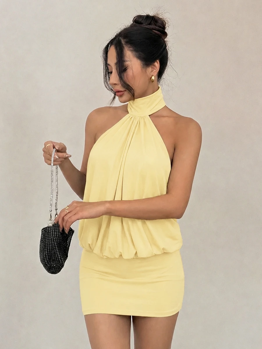 SHEIN PETITE 女款迷你洋裝 派對夜生活 淡黃色 夏季性感 - 淡黃色 - 查看 1