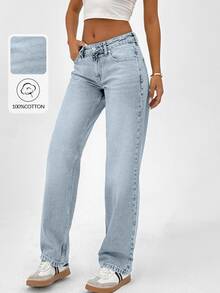 SHEIN Women Wide Leg Light Wash Grey Casual Tall Denim Jeans - Light Wash - View 1