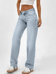 SHEIN Women Wide Leg Light Wash Grey Casual Tall Denim Jeans - Light Wash - View 6