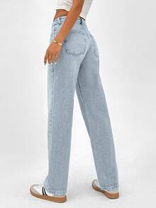 SHEIN Women Wide Leg Light Wash Grey Casual Tall Denim Jeans - Light Wash - View 2