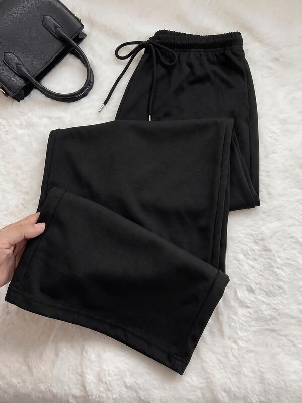Comfortcana Plus Size All-Season Vintage Washed Drawstring Black Casual Sweatpants