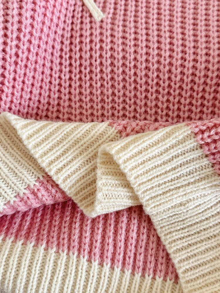 LMoss Kids Setelan 2 Potong untuk Bayi Perempuan: Sweater Kasual Rajut Warna Kontras dengan Pita dan Celana Panjang - MultiWarna - View 8