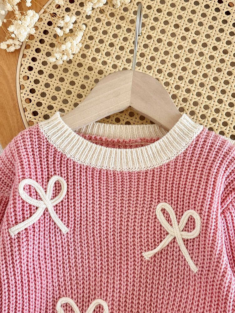 LMoss Kids Setelan 2 Potong untuk Bayi Perempuan: Sweater Kasual Rajut Warna Kontras dengan Pita dan Celana Panjang - MultiWarna - View 5