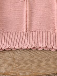SHEIN Infant Pink Textured Knit Sweater With White Bow, Soft And Comfortable Pullover Round Neck Long Sleeve - Pink - View 7