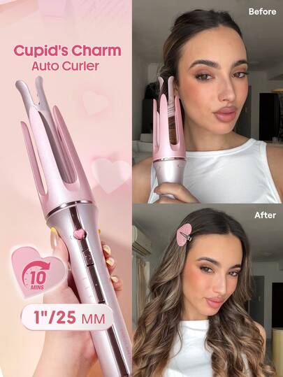SHEGLAM HAIR Cupid's Charm One-Touch Instant Curler,25mm Automatic Curling Iron,Spinning Hair Curler,10min Quick Waves & 60s Fast Preheat,3 Adjustable Temps & 8s Smart Timer,Universal Voltage,Quick Auto Curl Magic Enhance Shine & Protection Suitable For Medium To Long Hair