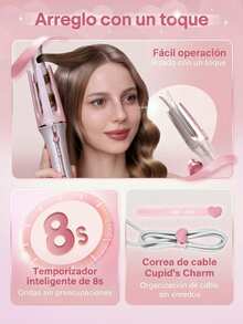 SHEGLAM HAIR مكواة تجعيد الشعر كيوبيدز تشارم بلمسة واحدة، مكواة تجعيد أوتوماتيكية 19 مم، مكواة تجعيد شعر دوارة، تموجات سريعة في 10 دقائق وتسخين سريع في 60 ثانية، 3 درجات حرارة قابلة للتعديل ومؤقت ذكي 8 ثوانٍ، جهد كهربائي عالمي، تجعيد تلقائي سريع، سحري، يعزز اللمعان ويحمي الشعر، مناسب للشعر المتوسط ​​إلى الطويل - وردي فاتح - مشاهدة 10