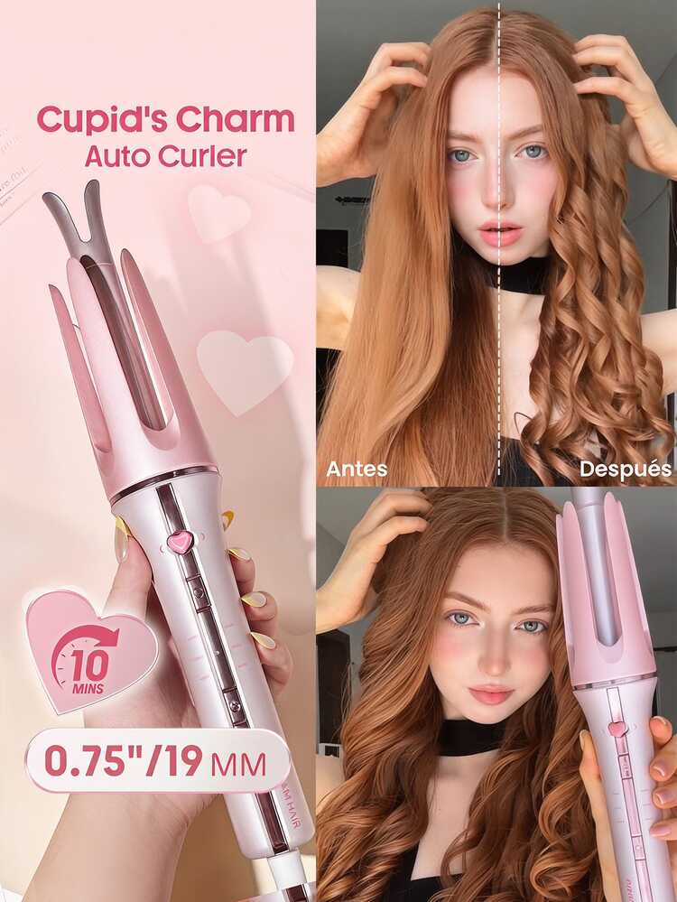 SHEGLAM HAIR Cupid's Charm One-Touch Instant Curler,19mm Automatic Curling Iron,Spinning Hair Curler,10min Quick Waves & 60s Fast Preheat,3 Adjustable Temps & 8s Smart Timer,Universal Voltage,Quick Auto Curl Magic Enhance Shine & Protection Suitable For Medium To Long Hair - Baby Pink - View 1