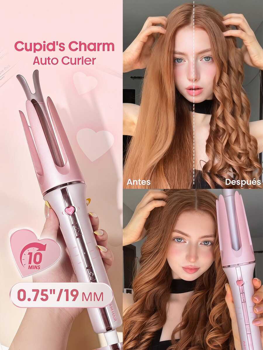 SHEGLAM HAIR مكواة تجعيد الشعر كيوبيدز تشارم بلمسة واحدة، مكواة تجعيد أوتوماتيكية 19 مم، مكواة تجعيد شعر دوارة، تموجات سريعة في 10 دقائق وتسخين سريع في 60 ثانية، 3 درجات حرارة قابلة للتعديل ومؤقت ذكي 8 ثوانٍ، جهد كهربائي عالمي، تجعيد تلقائي سريع، سحري، يعزز اللمعان ويحمي الشعر، مناسب للشعر المتوسط ​​إلى الطويل