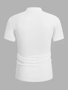 Mainfolk Men Fit Mock Neck Short Sleeve Tee Basic Tee , Simple Husband Summer Polyester, Vacation, Father's Day Gifts, Football - White - View 4