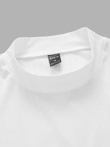 Mainfolk Men Fit Mock Neck Short Sleeve Tee Basic Tee , Simple Husband Summer Polyester, Vacation, Father's Day Gifts, Football - White - View 6