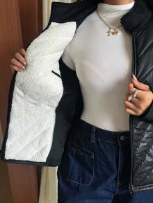 GalTyme 大尺碼冬季休閒寬鬆俐落百搭收腰加厚外套 黑色 適合度假、夜店、辦公室 - 黑色 - 查看 8