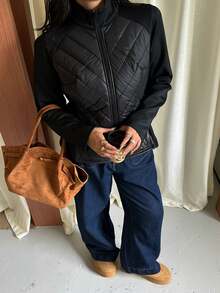GalTyme 大尺碼冬季休閒寬鬆俐落百搭收腰加厚外套 黑色 適合度假、夜店、辦公室 - 黑色 - 查看 4