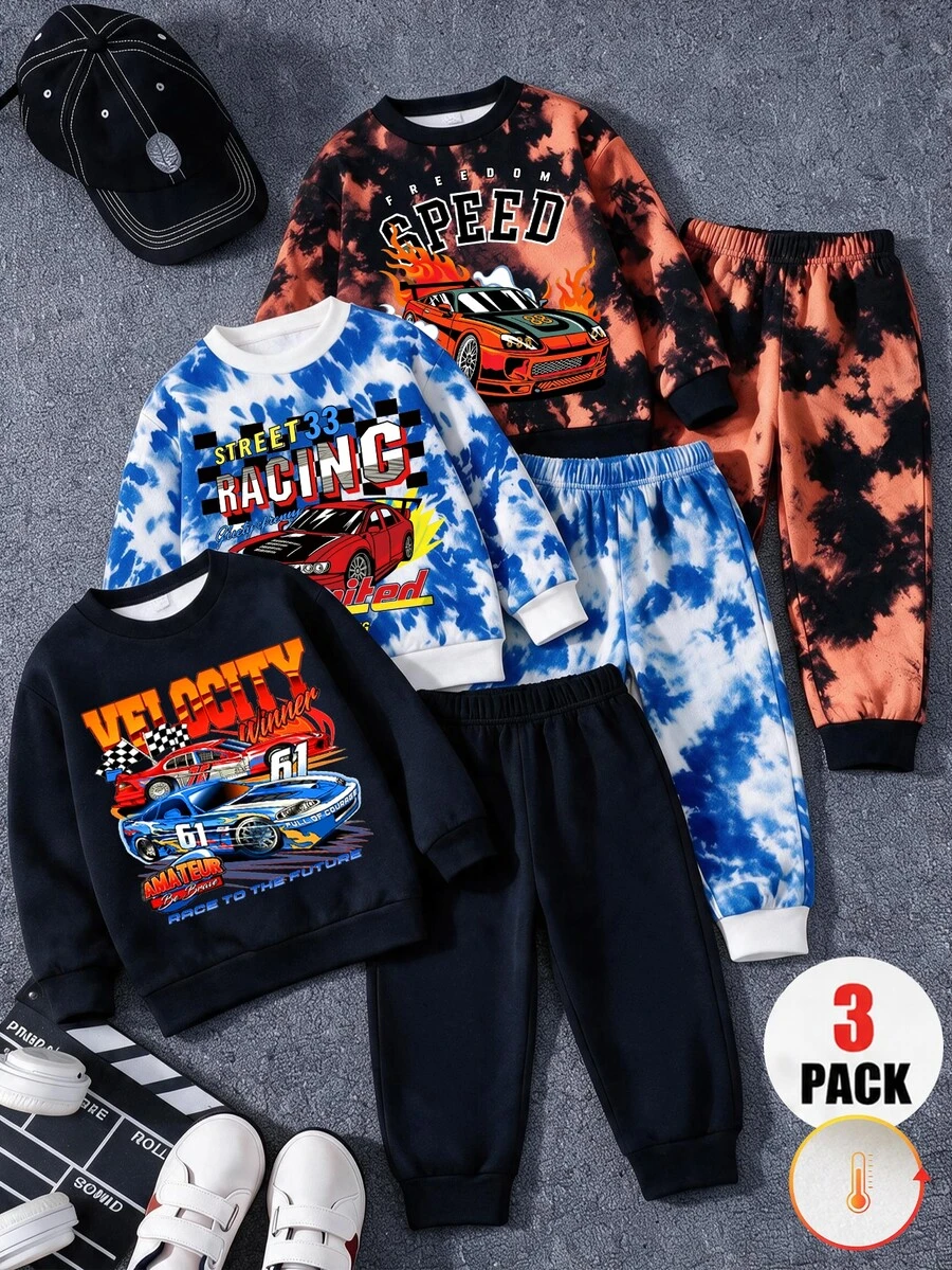 Young Boys Sweatshirt Streetwear Blue Tie Dye Racing Letter Print Long Sleeve Crew Neck Fleece Autumn Fall Back To School School - Multicolor - View 1
