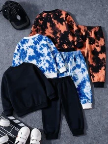 Young Boys Sweatshirt Streetwear Blue Tie Dye Racing Letter Print Long Sleeve Crew Neck Fleece Autumn Fall Back To School School - Multicolor - View 2
