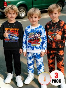 Young Boys Sweatshirt Streetwear Blue Tie Dye Racing Letter Print Long Sleeve Crew Neck Fleece Autumn Fall Back To School School - Multicolor - View 3