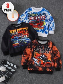 Young Boys Sweatshirt Streetwear Blue Tie Dye Racing Letter Print Long Sleeve Crew Neck Fleece Autumn Fall Back To School School - Multicolor - View 6