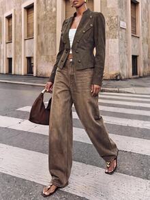 Zivah Women's Button Design Long Sleeve Casual Napoleon Regular Jacket - Brown - View 9