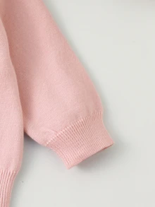 SHEIN Elladie kids 女嬰針織開襟衫，圓領荷葉邊裝飾，粉色毛衣，百搭日常穿著，優雅淑女風，提花兔子卡通可愛極簡基本款，舒適柔軟甜美優雅獨特，適合外出、旅行、上學、秋冬、派對、戶外玩耍、野餐 - 粉色 - 查看 6