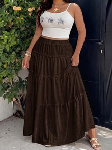 GalTyme 大尺碼裙子 婚禮賓客 度假 棕色 夏季 波希米亞風 休閒 - 巧克力棕 - 查看 6