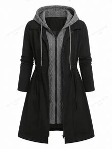 SHEIN CURVE+ 大尺碼女款拼色休閒日常連帽夾克 - 彩色 - 查看 9