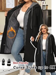 SHEIN CURVE+ 大尺碼女款拼色休閒日常連帽夾克 - 彩色 - 查看 1