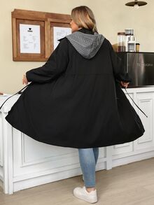 SHEIN CURVE+ 大尺碼女款拼色休閒日常連帽夾克 - 彩色 - 查看 11