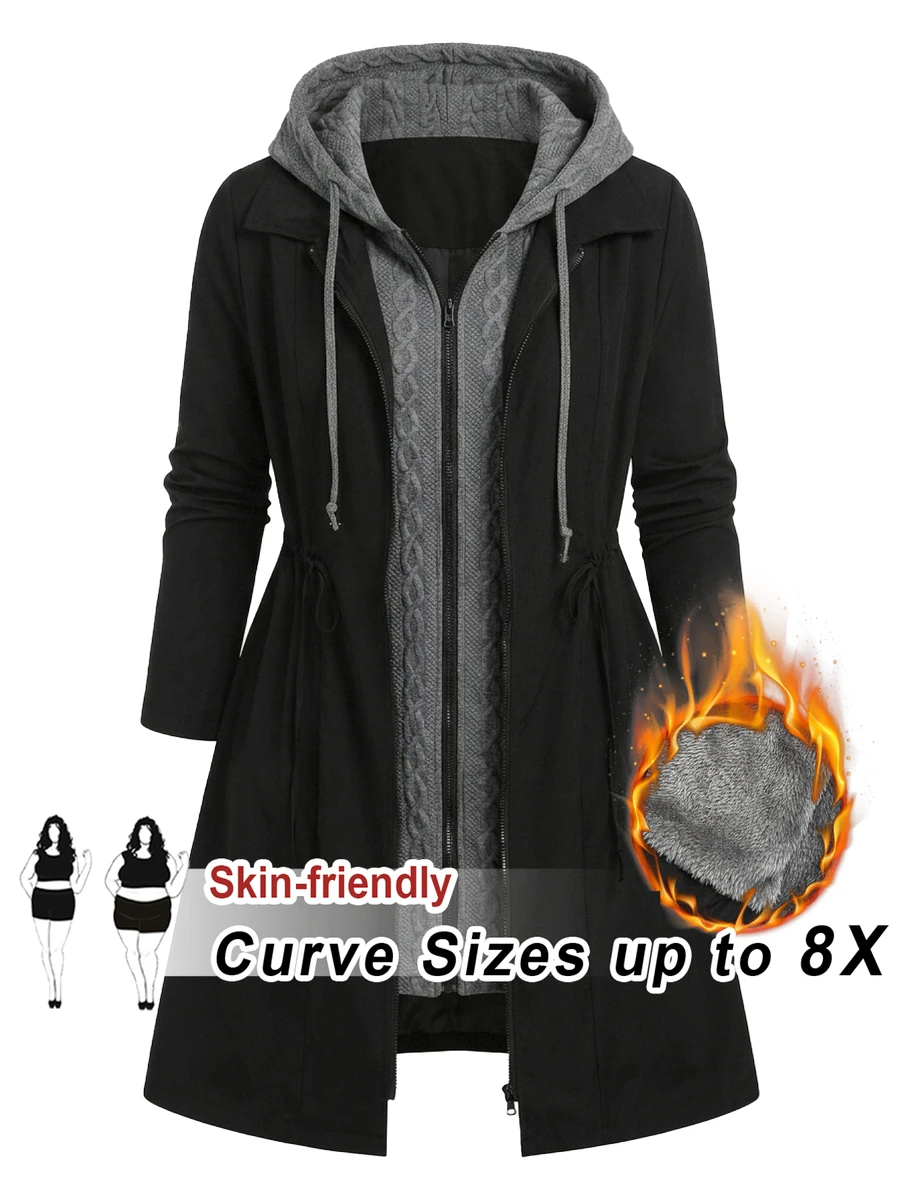SHEIN CURVE+ Plus Size Women's Colorblock Casual Everyday Hooded Jacket - Multicolor - View 1