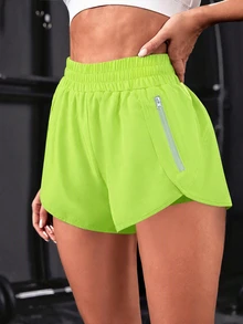 SHEIN Core Rhythm Double Layer Yoga Anti-Chafe Sports Shorts - Lime Green - View 4