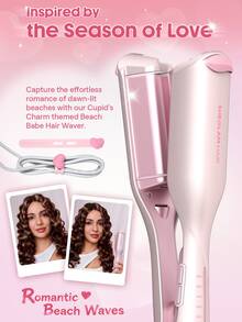 SHEGLAM HAIR 丘比特魅力沙灘寶貝捲髮棒 - 19毫米英式插頭，離子捲髮器，雙管捲髮棒，防燙設計，5000萬離子，10分鐘快速捲髮，智能定時器和可調節溫度，女士易用美髮工具 化妝品 假期 配件 粉紅色的 梳子 秋天 - 淺粉色 - 查看 4