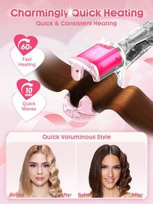 SHEGLAM HAIR Cupid's Charm Beach Babe Hair Waver,25mm Ionic Hair Crimper,Waver Curling Iron,2 Barrel Waver Hair Tool With Anti-Scald,50 Million Ions & 10 Min Quick Wave,Smart Timer & 5 Adjustable Temps,Universal Voltage Easy To Use Hair Tool For Women - Baby Pink - View 10