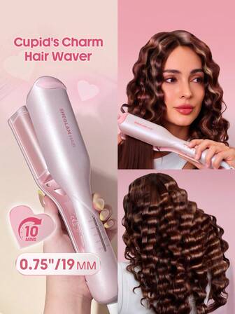 SHEGLAM HAIR Cupid's Charm Beach Babe Hair Waver,19mm Ionic Hair Crimper,Waver Curling Iron,2 Barrel Waver Hair Tool With Anti-Scald,50 Million Ions & 10 Min Quick Wave,Smart Timer & 5 Adjustable Temps,Universal Voltage Easy To Use Hair Tool For Women