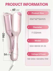 SHEGLAM HAIR 丘比特魅力沙灘寶貝捲髮棒 - 25毫米英式插頭，離子捲髮器，雙管捲髮棒，防燙設計，5000萬離子，10分鐘快速捲髮，智能定時器和可調節溫度，女士易用美髮工具 化妝品 假期 配件 粉紅色的 梳子 秋天 - 淺粉色 - 查看 14