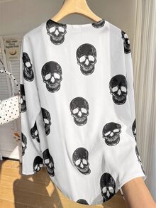 SHEIN EZwear 大尺碼女款骷髏印花短袖開襟輕便夾克 - 白色 - 查看 5