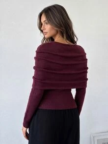 Firerie Sweater Pullover 2 in 1 Wanita Reguler, Cocok untuk Kencan, Makan Malam, Sehari-hari, Warna Burgundy, Musim Gugur, Elegan - Burgundy - View 3